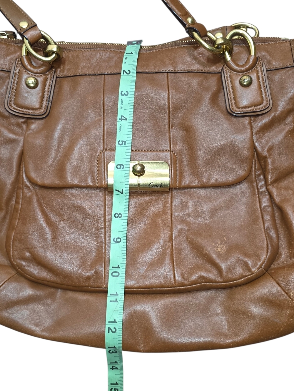 Coach Ashley Leather Tote Brown Turn Lock Pocket Large Shoulder Bag 13296 - Picture 11 of 12